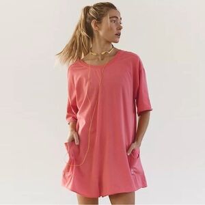 Free People Movement Hot Shot Tee Romper Medium Hibiscus Pink NWT